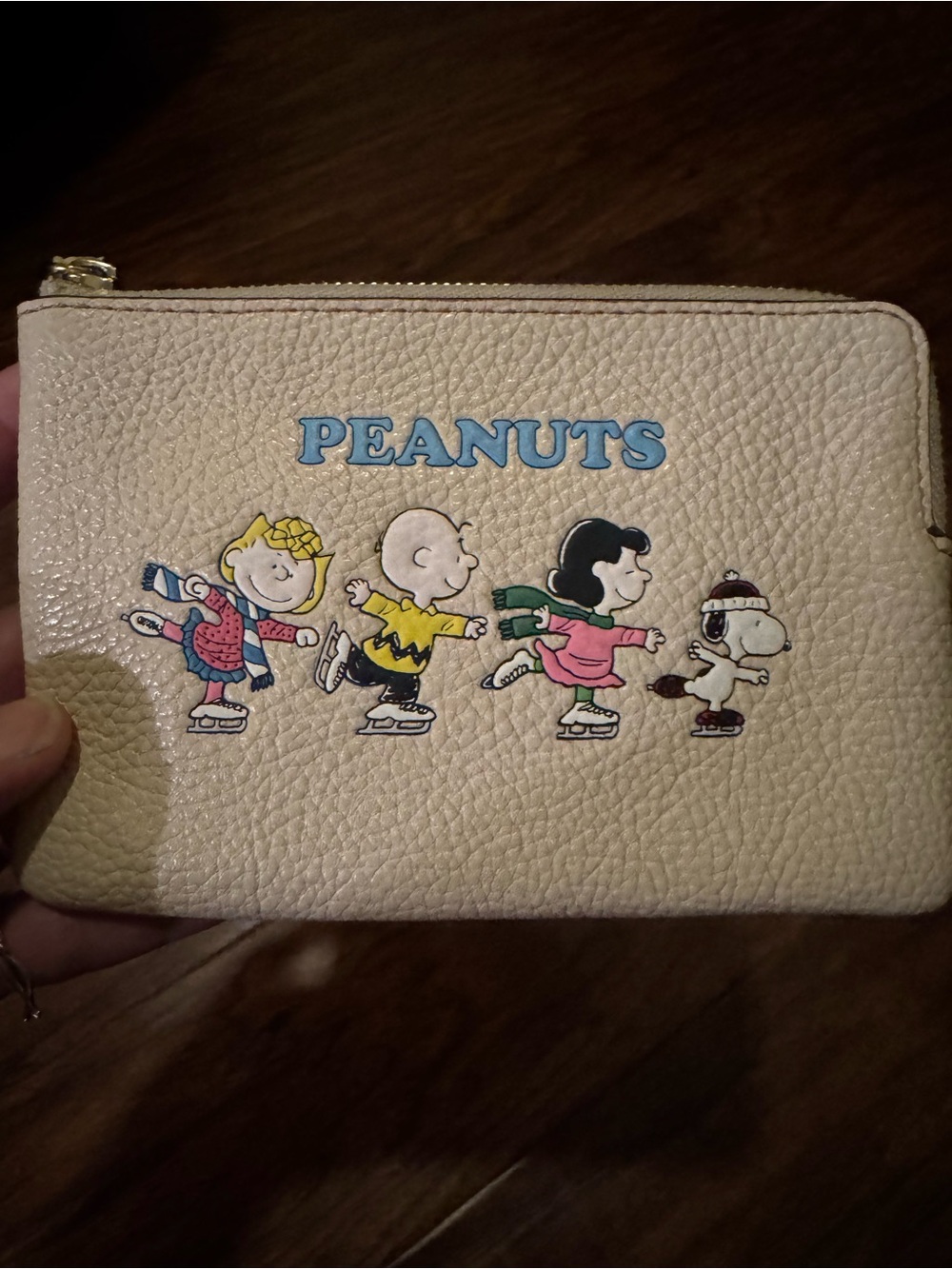 Coach Cream Peanuts Ice Skate Wristlet with Multicolor Characters